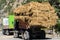 Fresh straw hay bales on the trailer