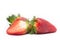 Fresh strawberrie and half strawberrie on white background