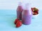 Fresh strawberries, drinksmoothies lunch delicious health rustic milk on a wooden background, summer food