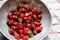 Fresh Strawberries in Old Metal Colander