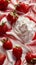 Fresh strawberries swirled in milk cream, creating enticing splashes