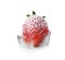 Fresh strawberry frozen in ice cube