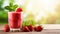 Fresh Strawberry juice. A glass of Strawberry juice with Strawberry on the table. Minimalism. Photo AI generated