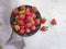 Fresh strawberry plate food summer delicious organic gray concrete background