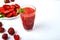 Fresh strawberry smoothie, summer drink, healthy antioxidant juice with vitamin from ripe fruits