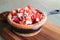 Fresh Strawberry Souffle Served on a Wooden Tray