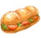 Fresh sub sandwich watercolor painting illustration bread meat vegetable fast meal