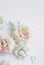 Fresh summer flowers on white fashion photography, instagram floral flat lay photo, flower heads pattern, tender pastel flowers ph