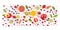 Fresh summer fruit panorama, a flat lay on a white background