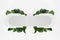 Fresh summer holiday abstract symmetric figure of white rounded horizontal rectangle stripe with tropical green leaves, blank.