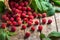 Fresh summer rasberry on wooden background