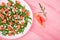 Fresh summer watermelon salad with feta cheese and arugula