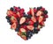Fresh, summery heart, formed from different berries like strawberries, blackberries, raspberries and blueberries