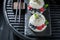 Fresh sushi burger with berries and mascarpone as Japanese cuisine