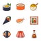 Fresh sushi icons set, cartoon style