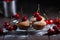 Fresh sweet homemade cherry cakes sprinkled with flour. Kitchen,