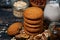 Fresh sweet oatmeal cookies and baking products