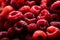 Fresh and sweet red raspberries texture. fruit pile background