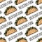 Fresh taco seamless vector pattern. Traditional Mexican fast food with chicken, salad. Delicious street snack wrapped in