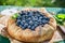 Fresh tart with blueberries in sunny day