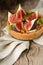 Fresh tart or pie with figs, cream and mint