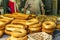 Fresh and tasty arab bagels and pitas on sale in the traditional Jerusalem Shuk & x28;Market& x29; in the Old City