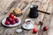 Fresh tasty autumn breakfast, wooden table