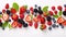 Fresh and tasty fruits strawberry, blackberry, blueberry, mixed berries and mint on white background, healthy food nutrition and