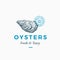 Fresh and Tasty Oysters Abstract Vector Sign, Symbol or Logo Template. Hand Drawn Shellfish Mollusc with Premium Classic