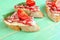 Fresh tasty salami sandwiches. Appetizing sandwiches with smoked