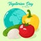 Fresh and tasty vegetables with globe for your design. Background for World Vegetarian Day in cartoon style. Vector