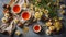Fresh tea in cups chamomile aromatic antioxidant composition immunity