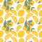 Fresh textured lemon seamless pattern vector hand drawn illustration. Lemon slices, half slices lemon