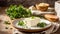 Fresh tofu cheese with parsley in the kitchen breakfast organic health gourmet traditional