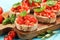 Fresh tomato bruschetta. italian food appetizer with basil
