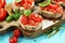 Fresh tomato bruschetta. italian food appetizer with basil