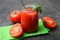 Fresh tomato juice with steel straws