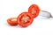 Fresh Tomato Slices and fork on white background