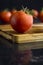 Fresh tomatoes on a on a brown wooden background. black Background. - Image