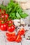 Fresh tomatoes, garlic, rucola, peppercorns and buns
