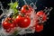 Fresh tomatoes in a vibrant water splash, emphasizing healthy eating Generative AI