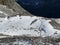 Fresh tracks on the season\\\'s first early autumn snow above the road pass Fluela (Fluelapass)