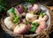 Fresh turnips in a basket