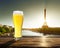 Fresh unfiltered beer and Eiffel tower, Paris, France