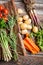 Fresh various vegetables on bark