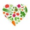 Fresh Vegetable with Ripe Harvested Agricultural Crop Vector Heart Shape Arrangement