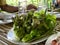 Fresh vegetable salad are beautifully placed in a tray