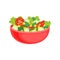 Fresh vegetable salad in red ceramic bowl. Dish from organic products. Healthy nutrition. Flat vector design