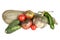 Fresh vegetables assembled from the garden isolated on white background