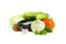 Fresh vegetables. Eggplant, tomatoes, onion, zucchini, cucumber, garlic, parsley, food ingredients, isolated on white